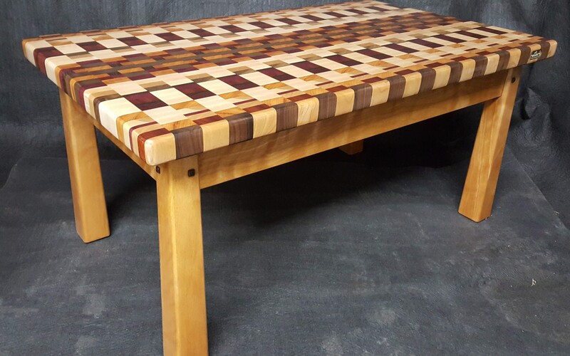 Coffee table.  Mortise and tenon construction.  End grain top.